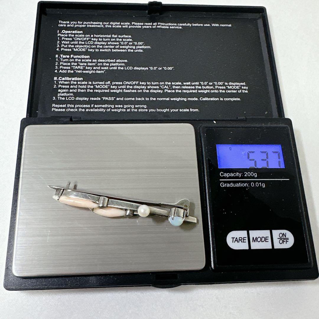 アンティーク SPM刻印 珊瑚 真珠 オパール ヘアークリップ 髪飾り