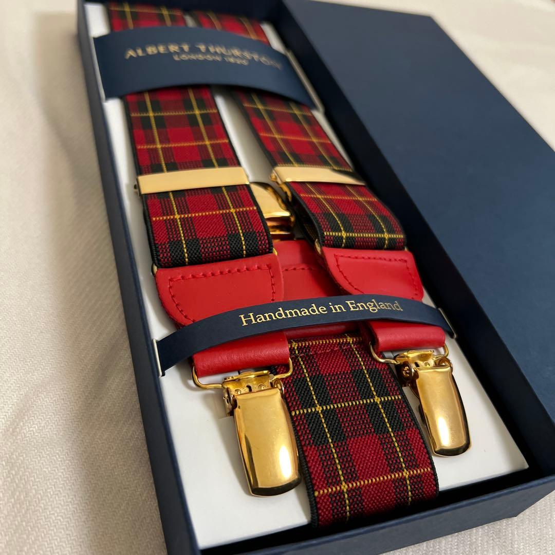 アルバートサーストン サスペンダー Sサイズ 赤チェック柄