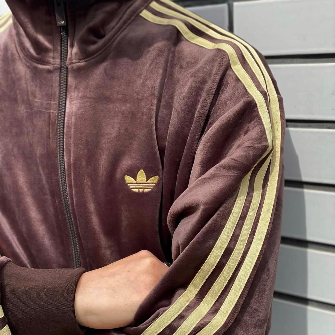 新品M⭐️adidas ファイヤーバード ベロア トラックトップ ダークブラウン