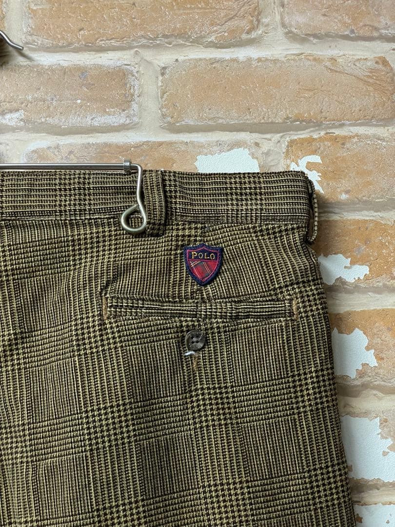 90s polo ラルフローレン コーデュロイパンツ　チェックパンツ　ベージュ