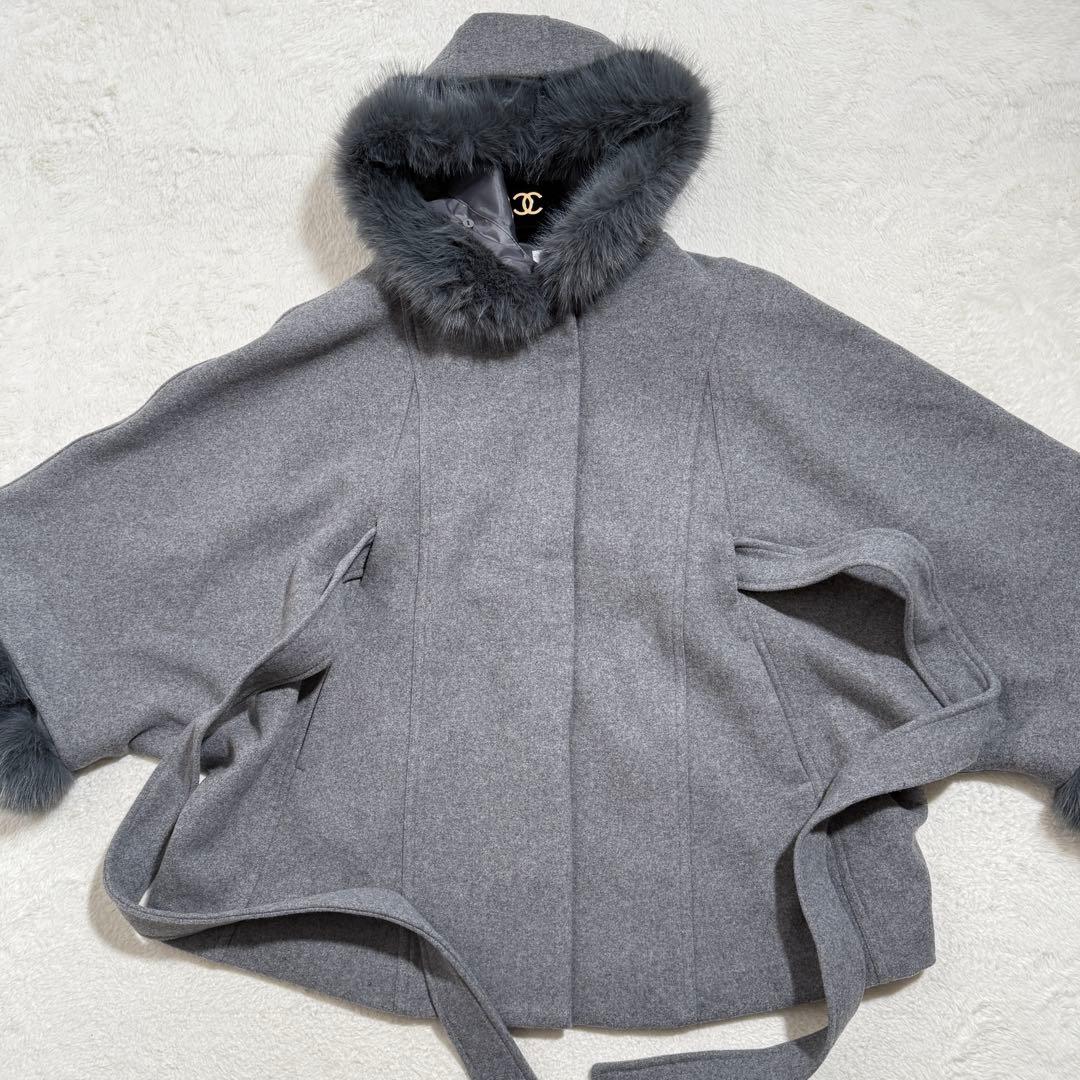 rienda ウールMIXフードポンチョコート　フード　秋冬　グレー