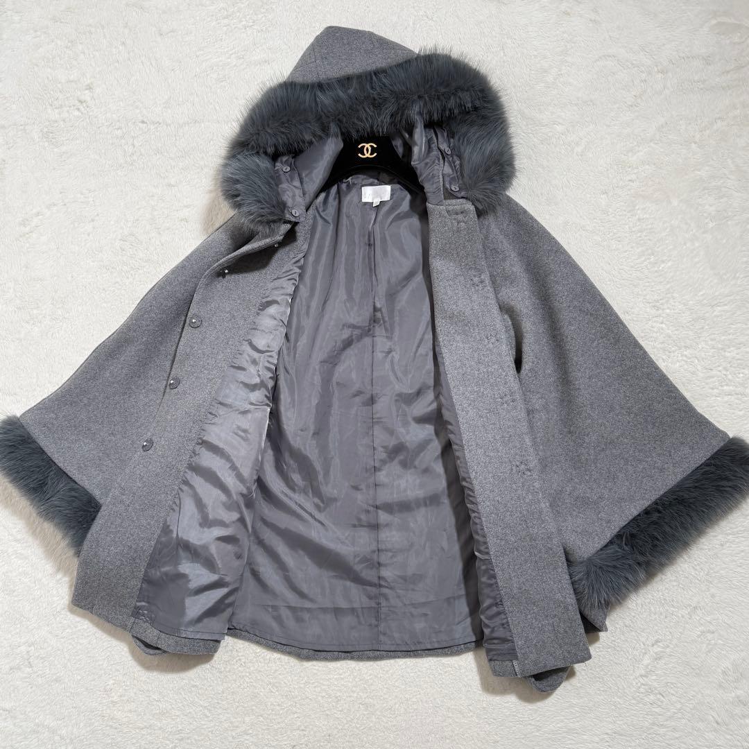 rienda ウールMIXフードポンチョコート　フード　秋冬　グレー