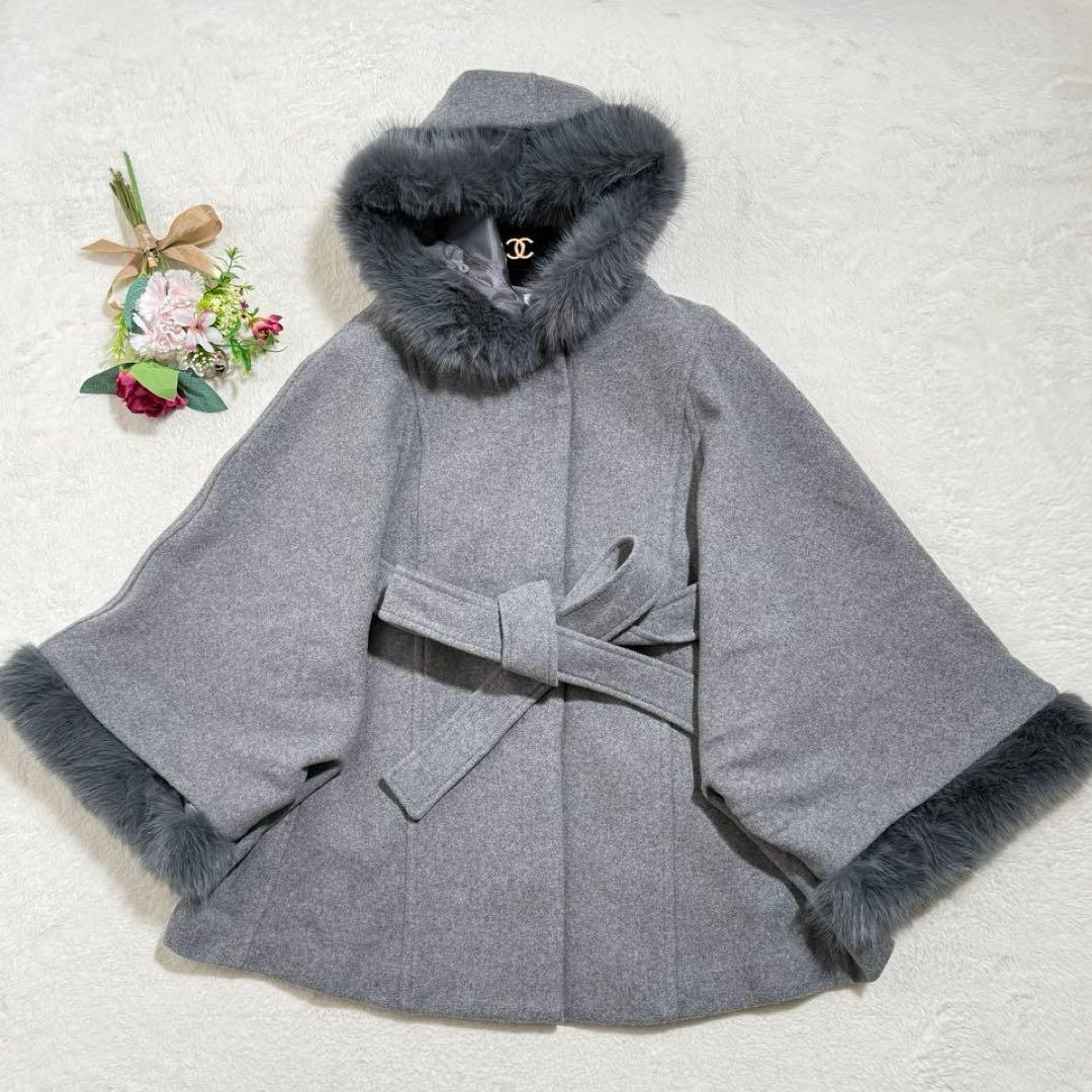 rienda ウールMIXフードポンチョコート　フード　秋冬　グレー