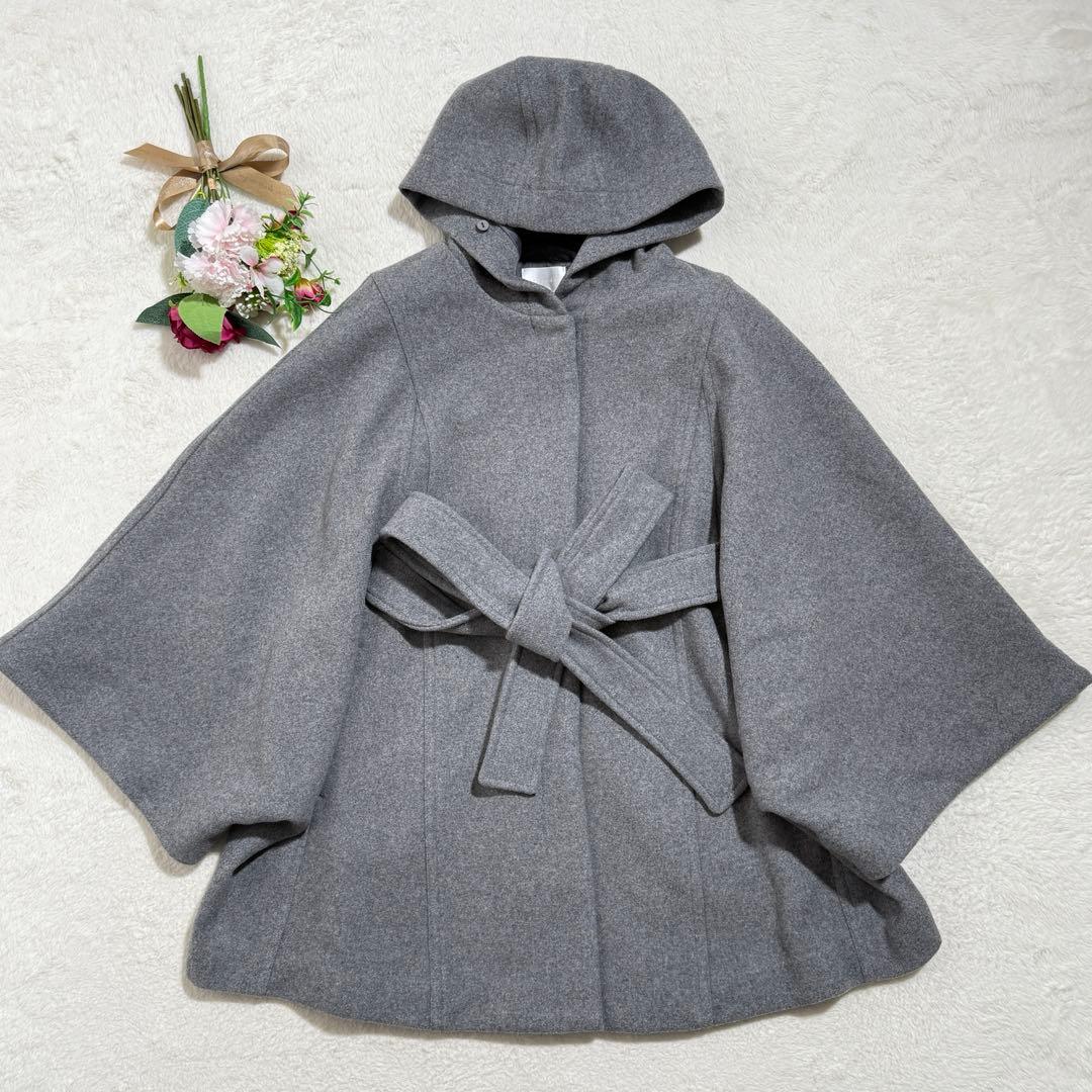 rienda ウールMIXフードポンチョコート　フード　秋冬　グレー