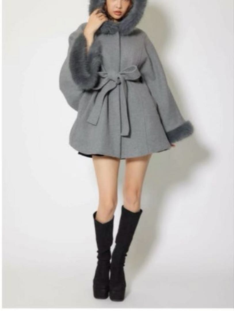 rienda ウールMIXフードポンチョコート　フード　秋冬　グレー