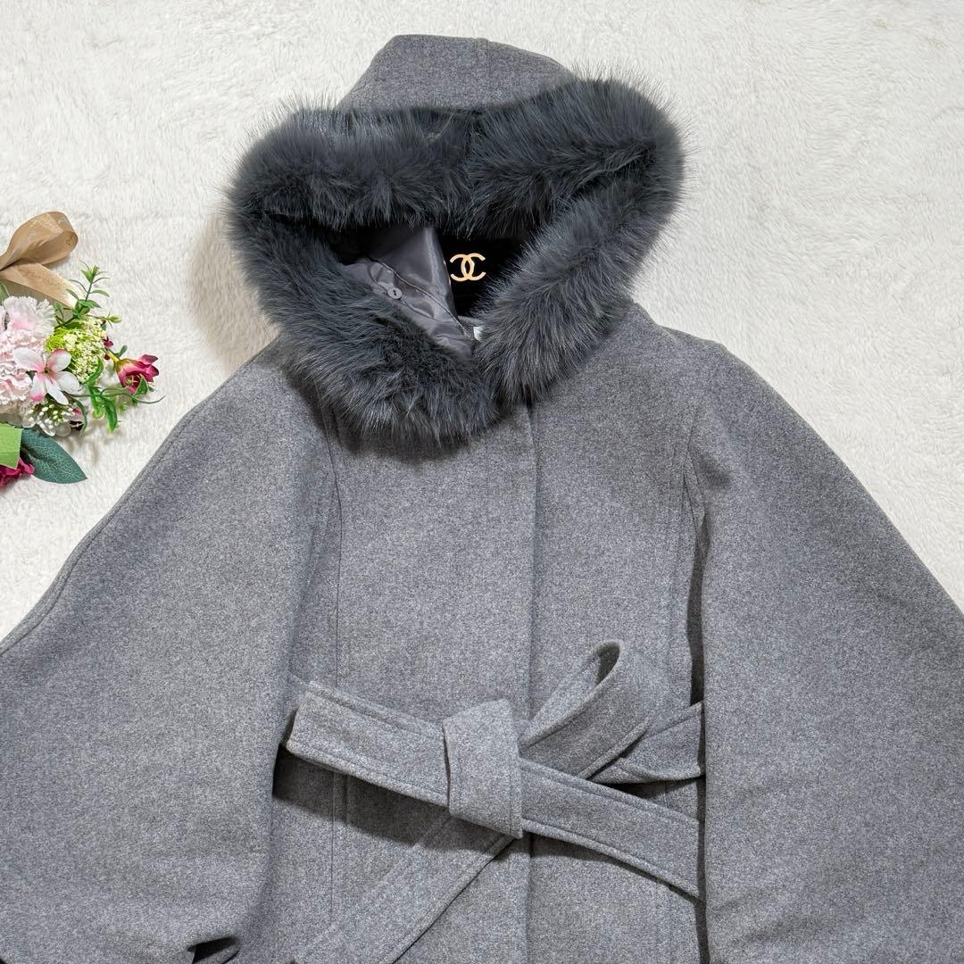 rienda ウールMIXフードポンチョコート　フード　秋冬　グレー