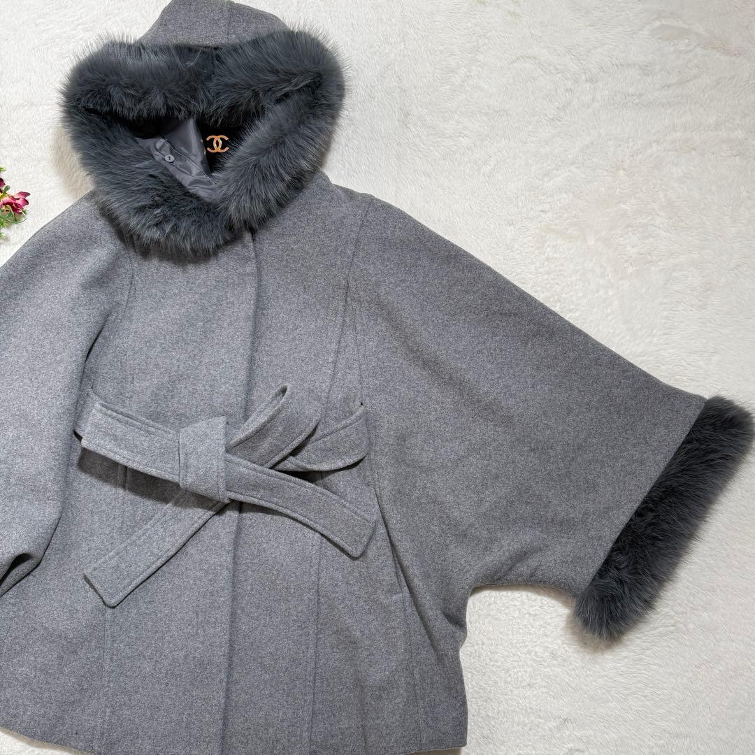 rienda ウールMIXフードポンチョコート　フード　秋冬　グレー