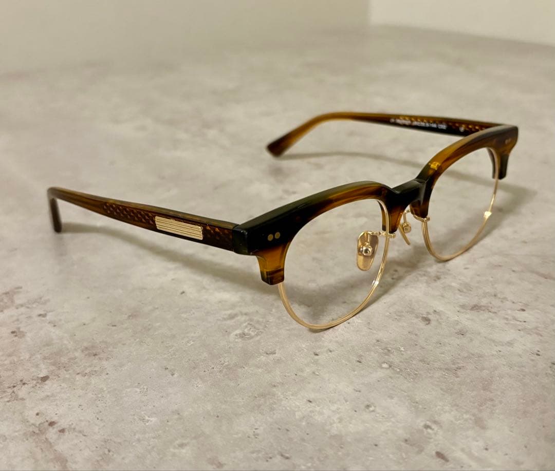 サーモント眼鏡フレーム　ゴールド×ブラウンデミ　伊達メガネ　ボストン　べっ甲柄