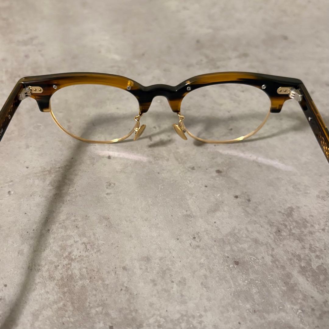 サーモント眼鏡フレーム　ゴールド×ブラウンデミ　伊達メガネ　ボストン　べっ甲柄