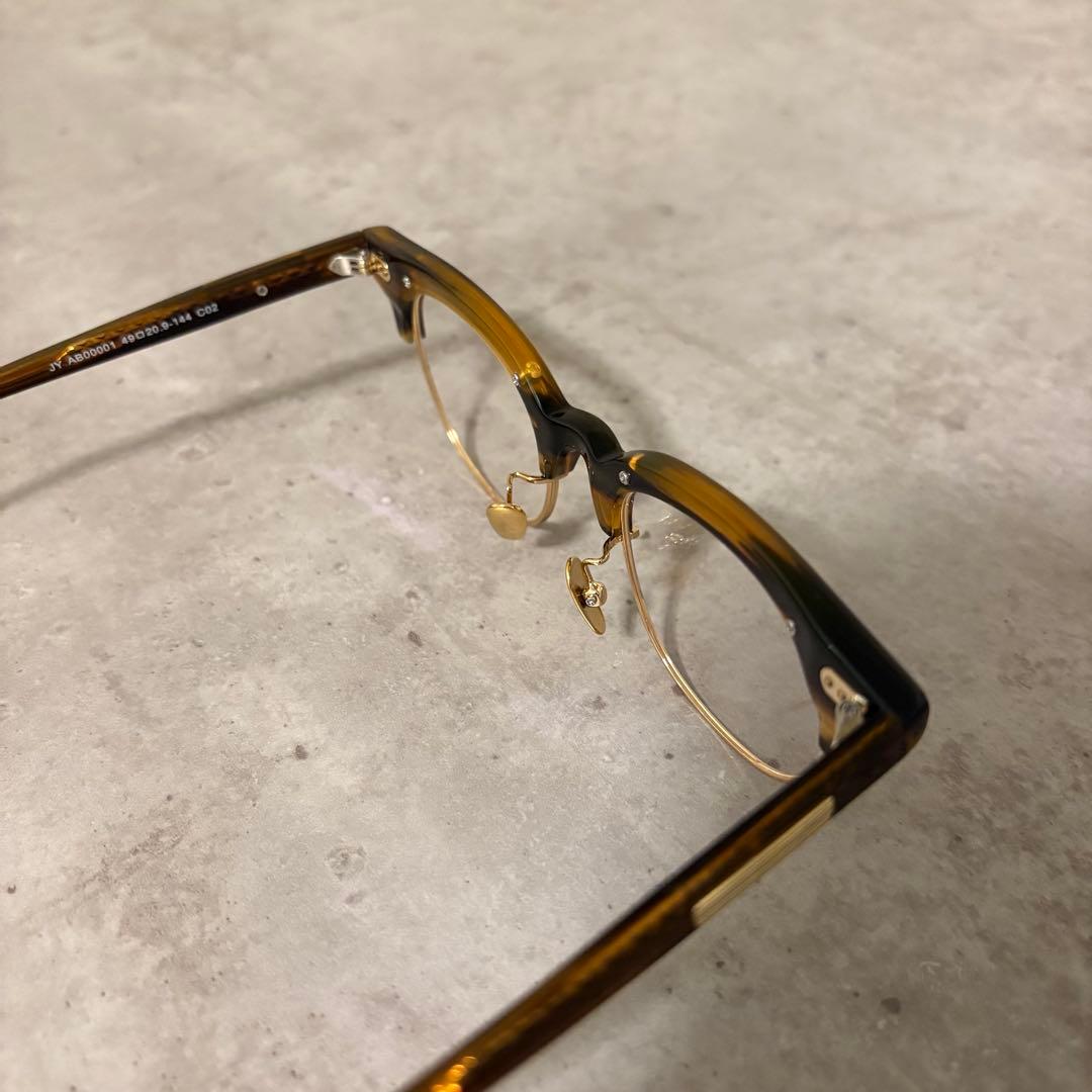 サーモント眼鏡フレーム　ゴールド×ブラウンデミ　伊達メガネ　ボストン　べっ甲柄