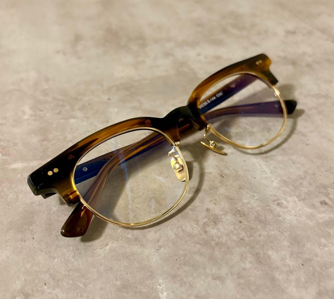 サーモント眼鏡フレーム　ゴールド×ブラウンデミ　伊達メガネ　ボストン　べっ甲柄