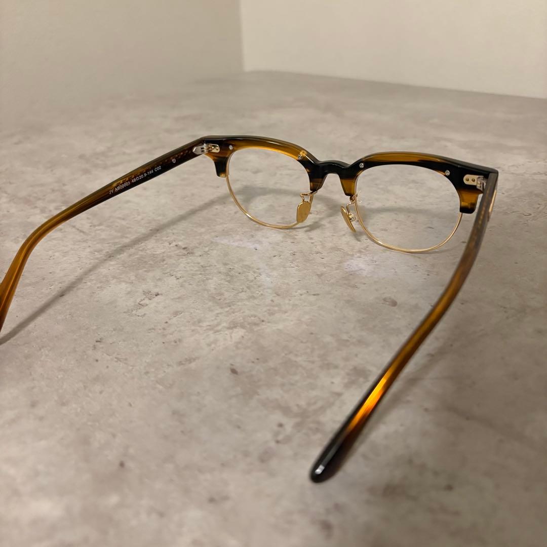 サーモント眼鏡フレーム　ゴールド×ブラウンデミ　伊達メガネ　ボストン　べっ甲柄