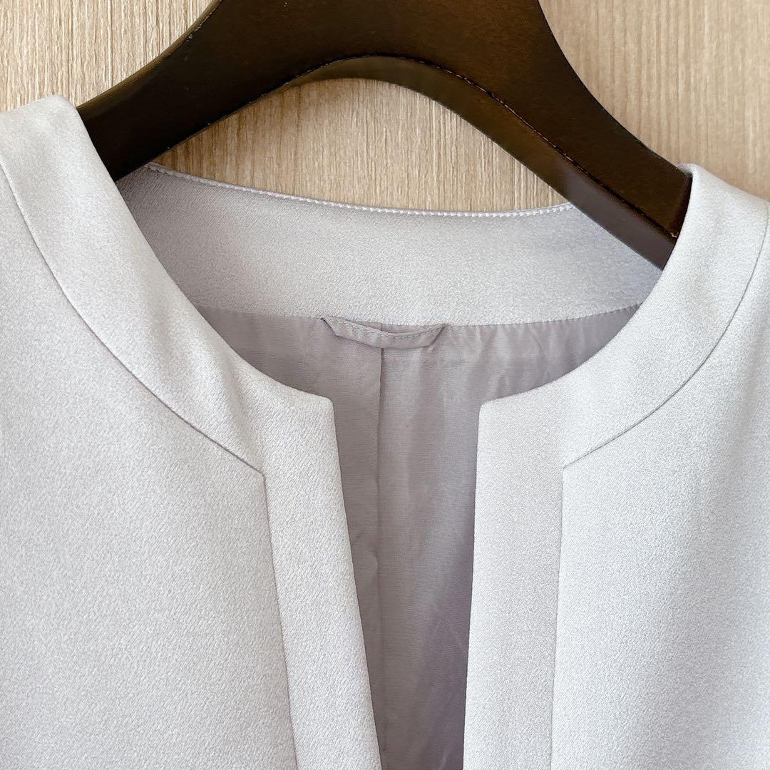 【1109】アナイ　トリアセサテンノーカラージャケット　ライトグレー　38