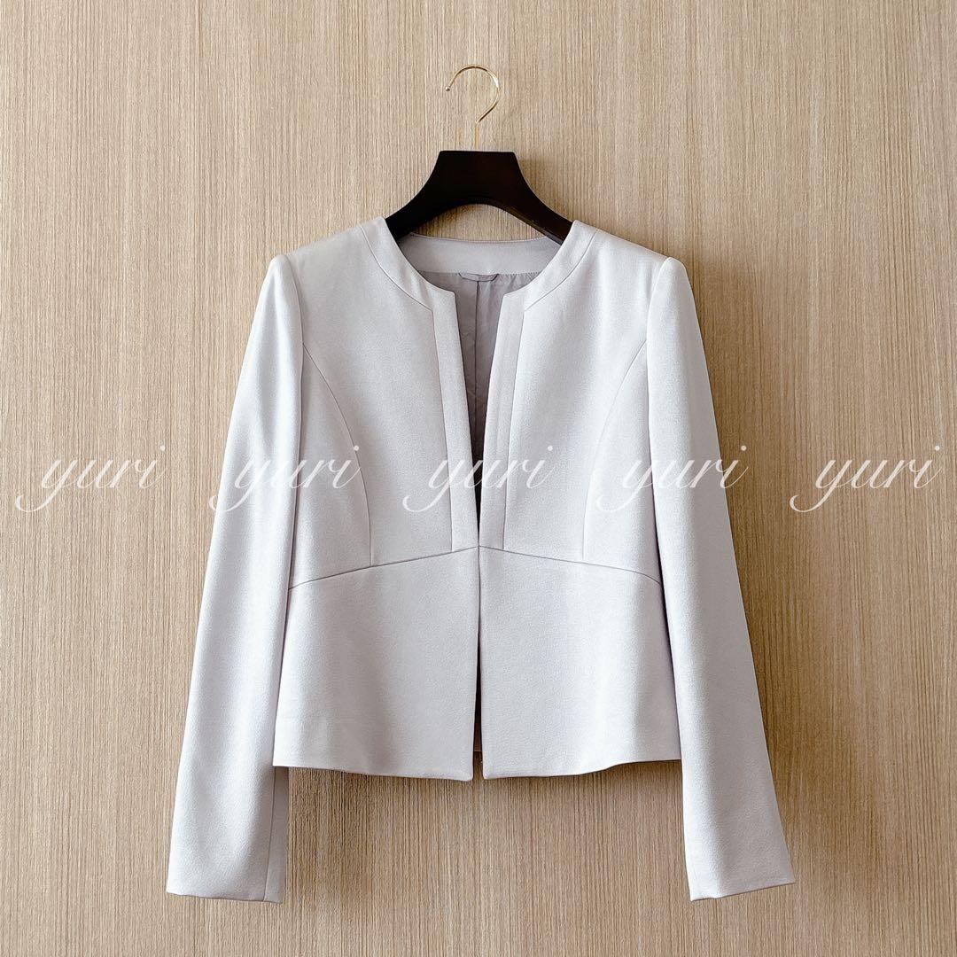 【1109】アナイ　トリアセサテンノーカラージャケット　ライトグレー　38