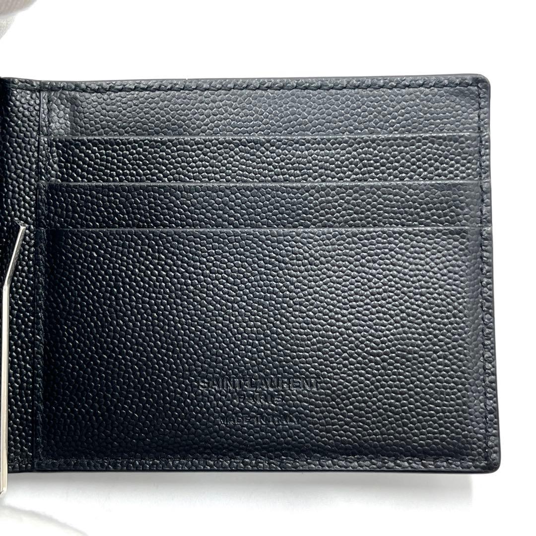 【未使用に近い】サンローラン マネークリップ レザー ロゴ メンズ ブラック