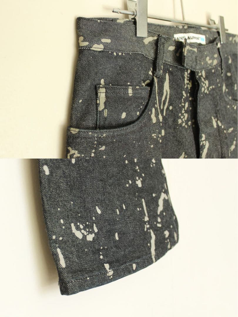 希少 サンローラン 美品 総柄 フレアデニムパンツ YSL メンズブランド古着L