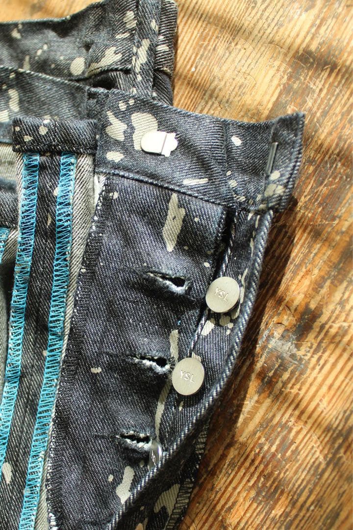希少 サンローラン 美品 総柄 フレアデニムパンツ YSL メンズブランド古着L