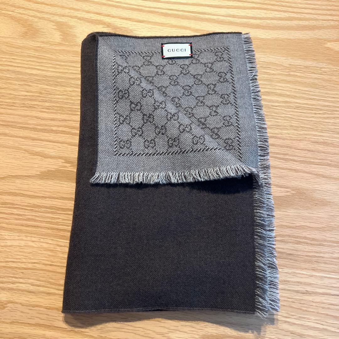 GUCCI グレー マフラー ウール混紡
