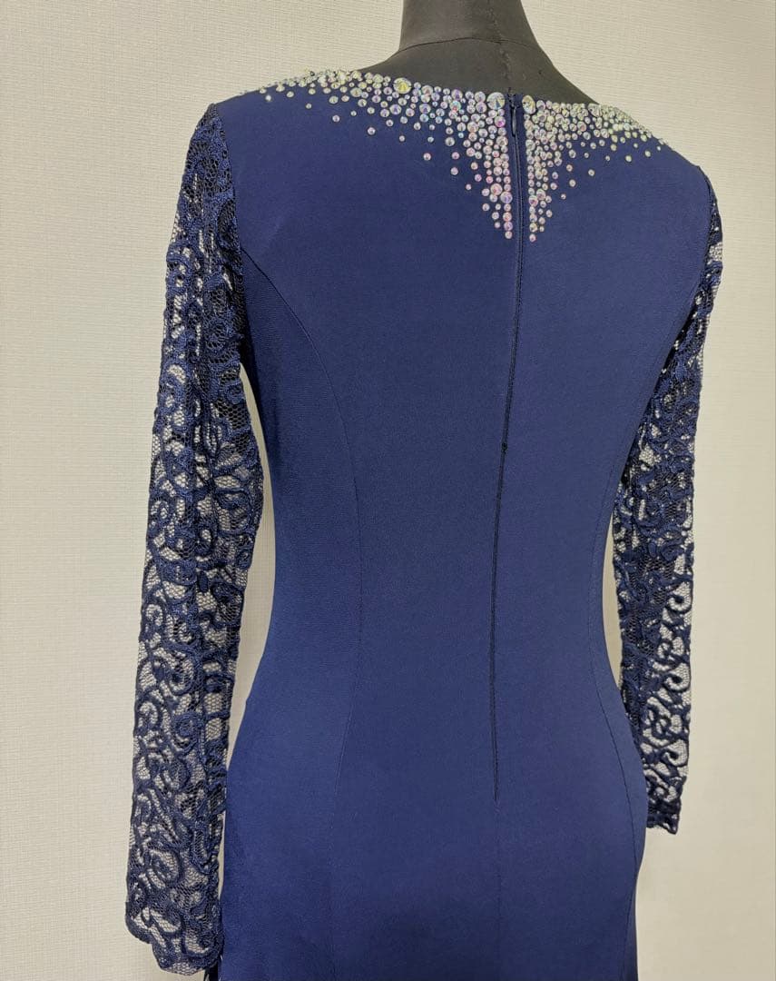 社交ダンスワンピース　パーティワンピース　ソシアルダンス　紺　準正装