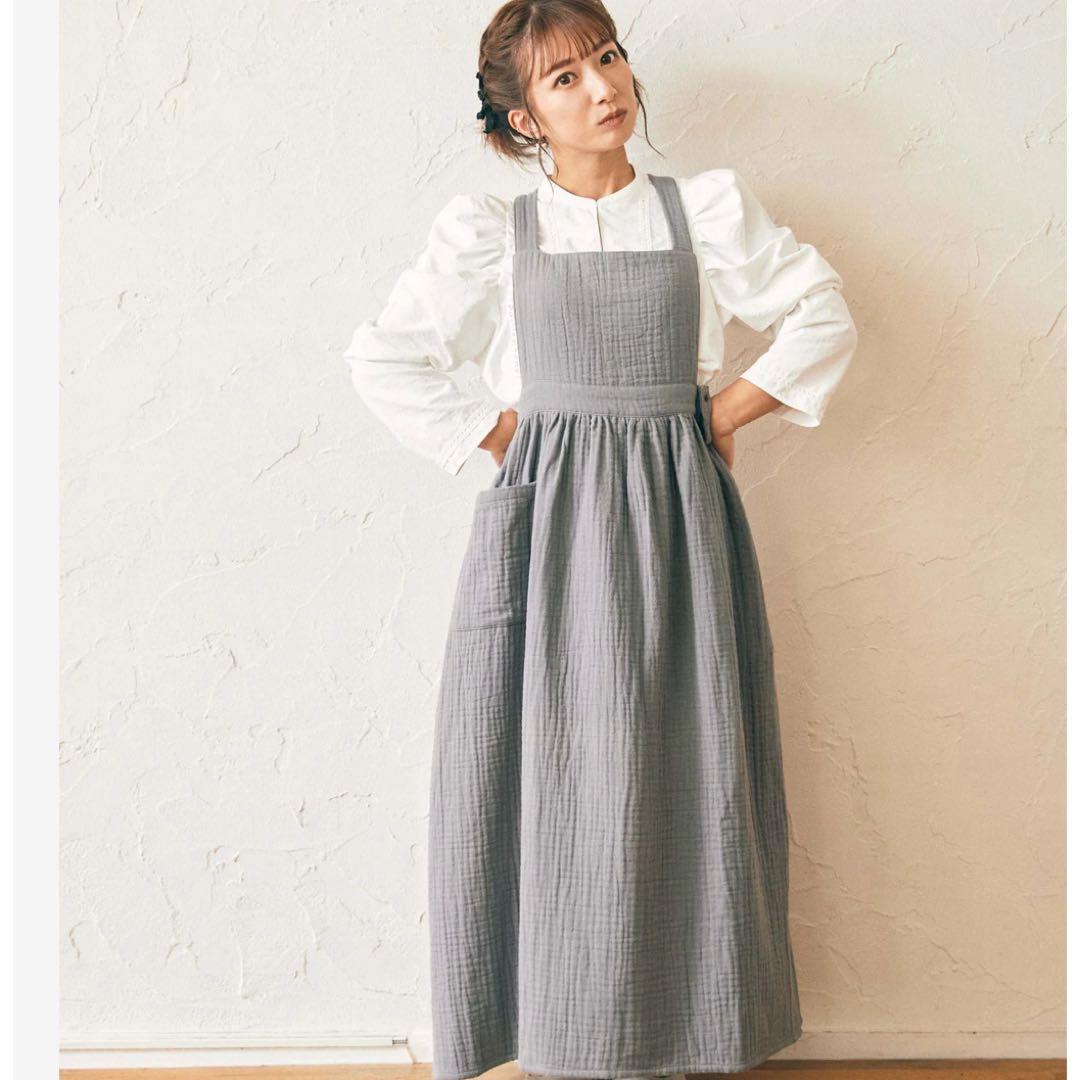 【りこあ】未使用品 Parsley コットンガーゼ エプロン　 グレー