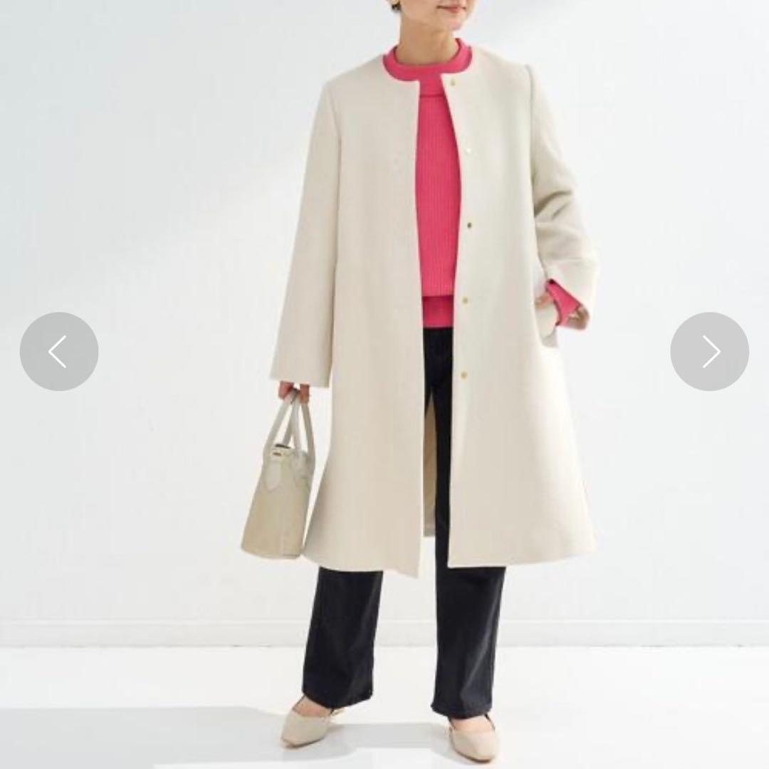 【美品】グリーンレーベル ショートビーバー ノーカラー コート カシミヤ 38