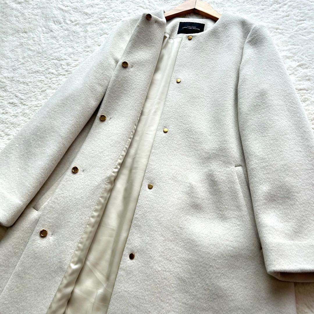 【美品】グリーンレーベル ショートビーバー ノーカラー コート カシミヤ 38