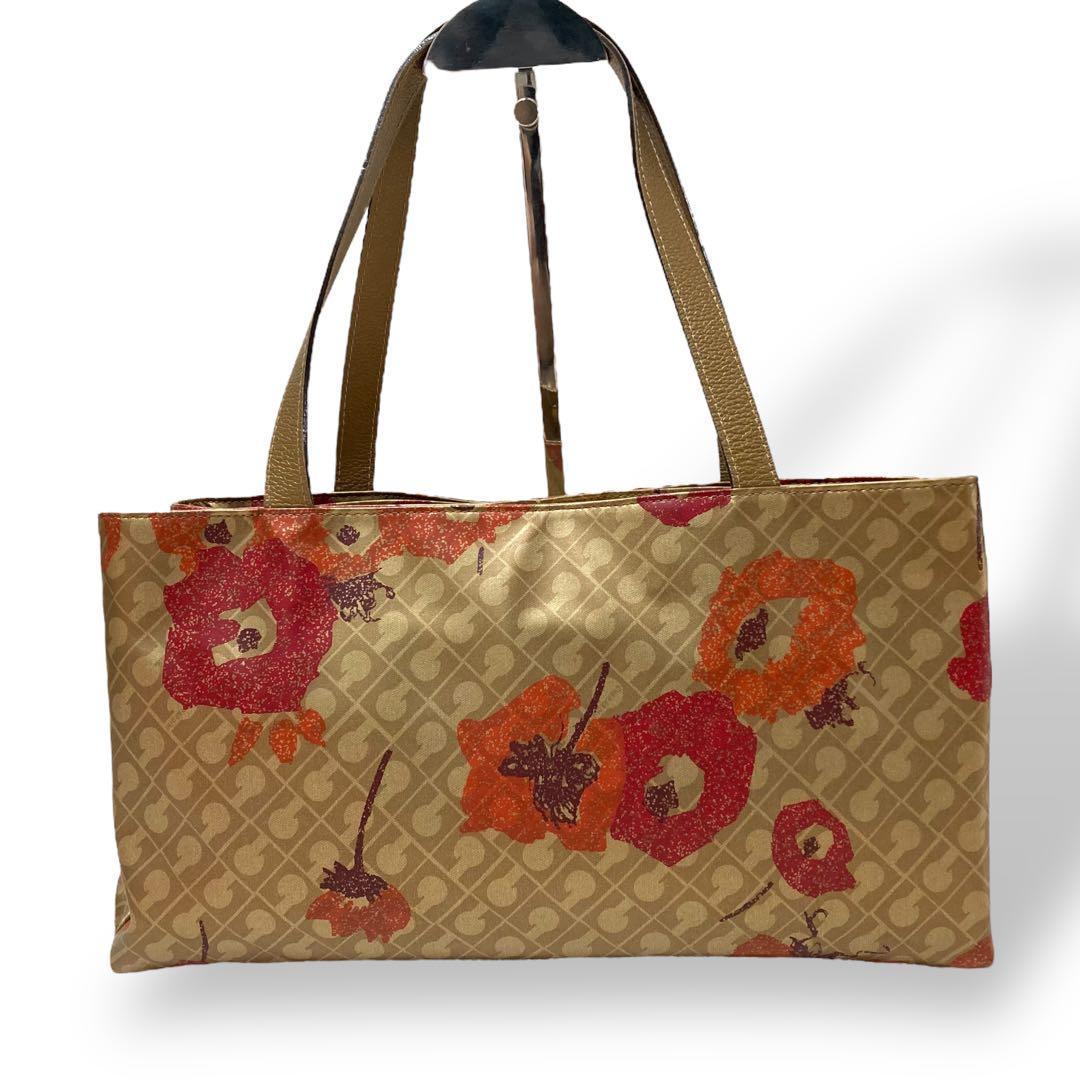 【保管品】ゲラルディーニ　ソフティ　トートバッグ　フラワー　花柄　ゴールド手提げ