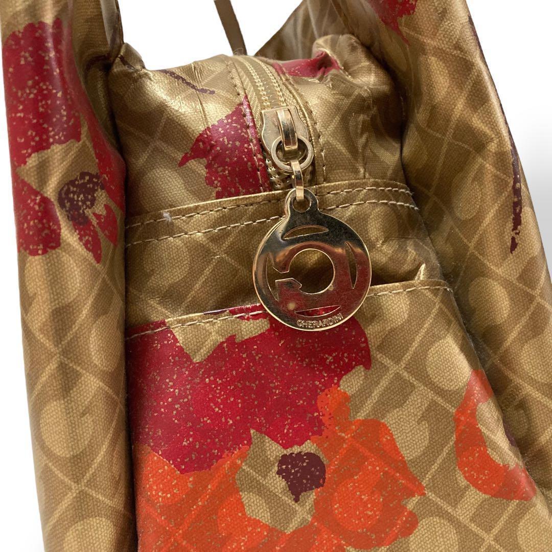 【保管品】ゲラルディーニ　ソフティ　トートバッグ　フラワー　花柄　ゴールド手提げ