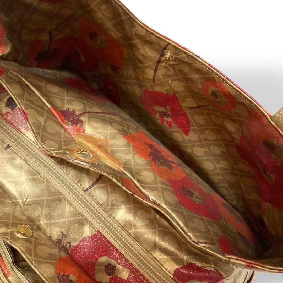 【保管品】ゲラルディーニ　ソフティ　トートバッグ　フラワー　花柄　ゴールド手提げ