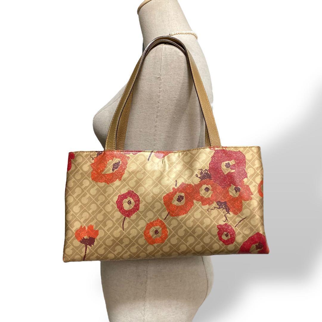 【保管品】ゲラルディーニ　ソフティ　トートバッグ　フラワー　花柄　ゴールド手提げ