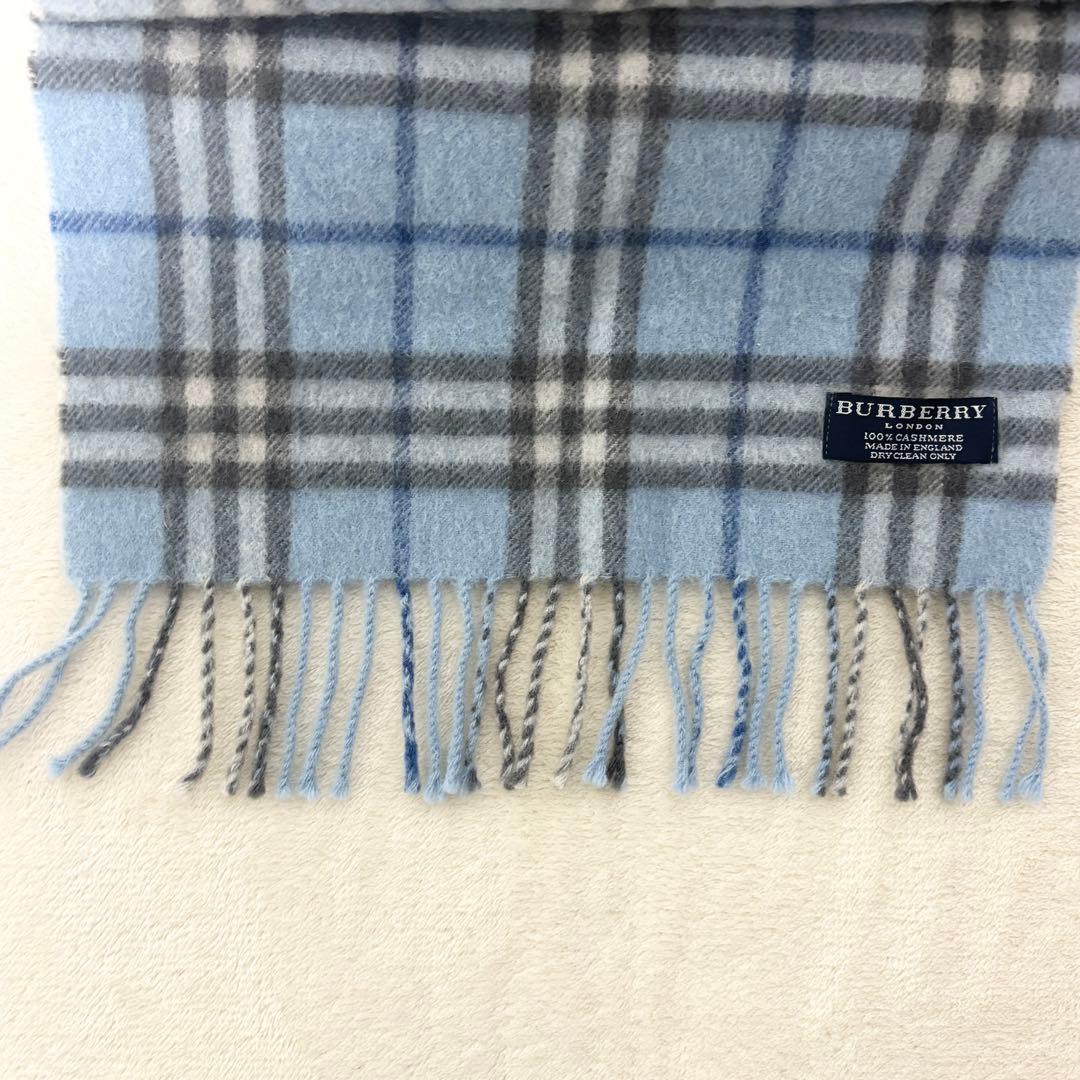 BURBERRY マフラー ノバチェックライトブルー カシミヤ100%