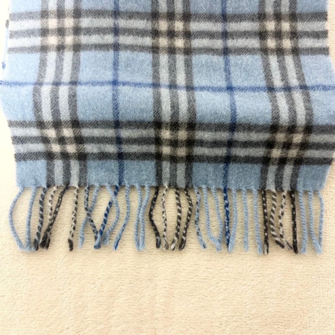 BURBERRY マフラー ノバチェックライトブルー カシミヤ100%