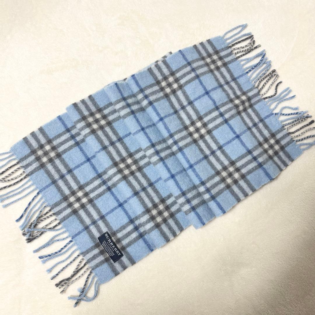 BURBERRY マフラー ノバチェックライトブルー カシミヤ100%