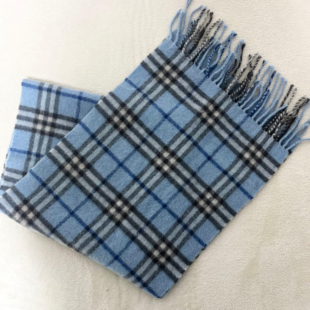 BURBERRY マフラー ノバチェックライトブルー カシミヤ100%