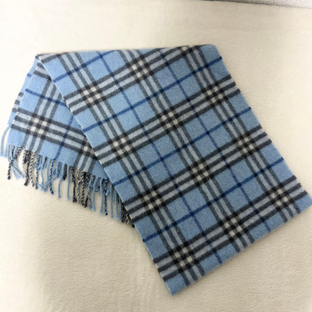 BURBERRY マフラー ノバチェックライトブルー カシミヤ100%