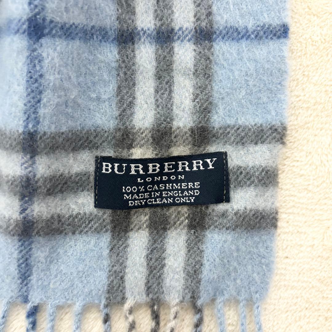 BURBERRY マフラー ノバチェックライトブルー カシミヤ100%