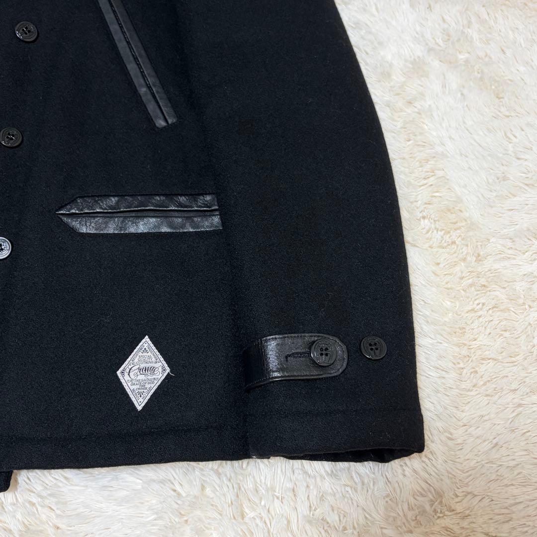 クライミー　メルトンピーコート　ロゴワッペン　レザー切替　スカル　牛革　ファラオ