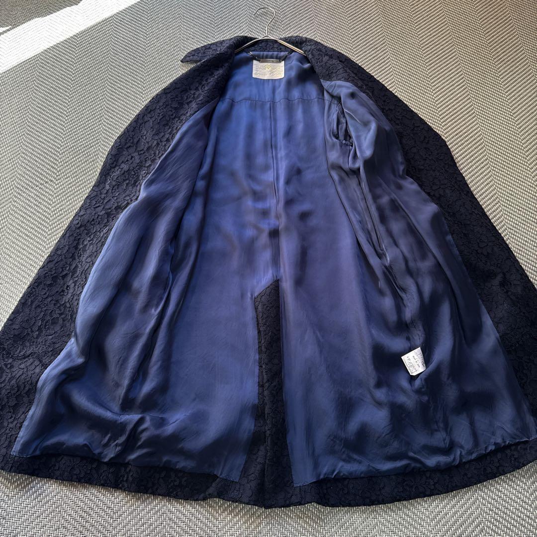 美品 グレースクラス レース チェスターコート ロングコート ネイビー サイズF