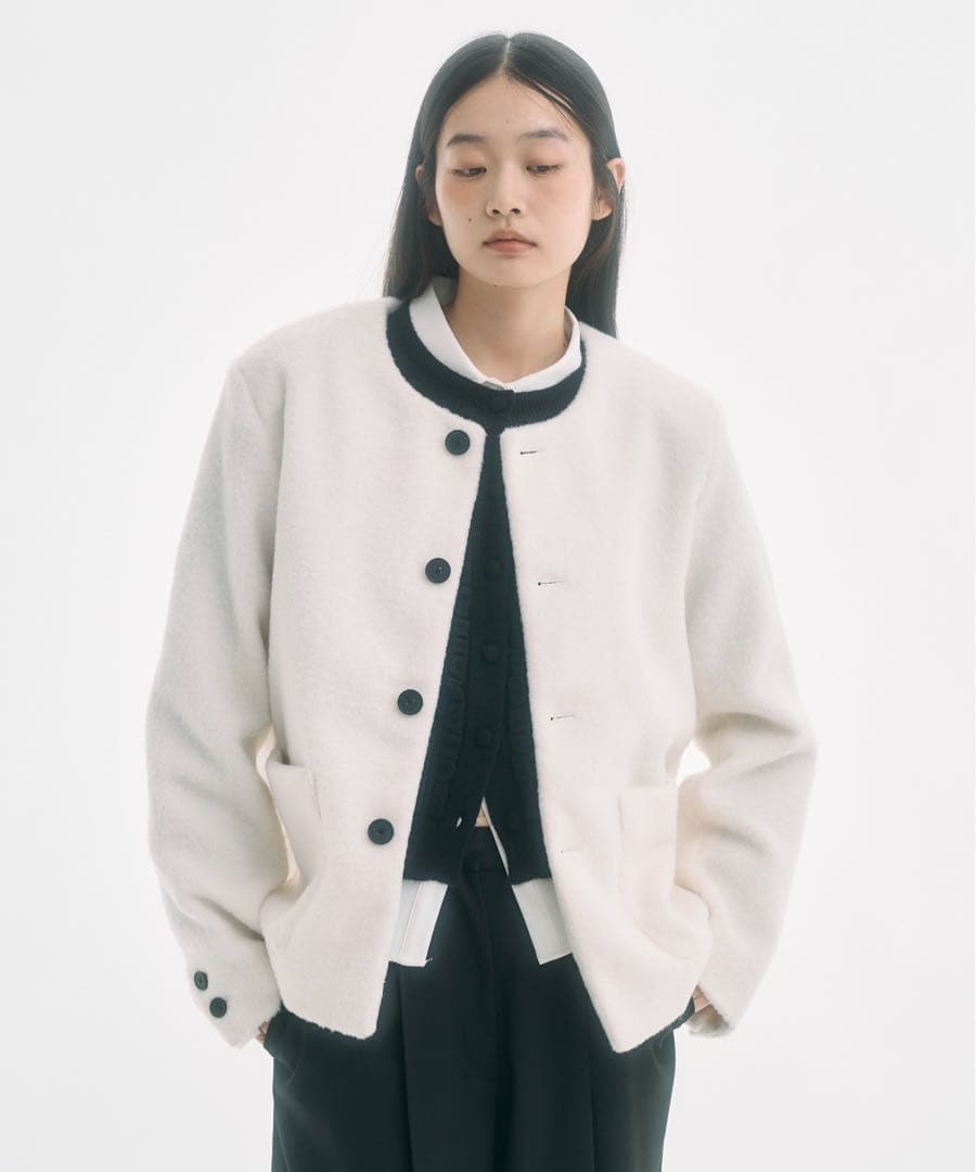 Fekete ノーカラーウールシャギージャケット