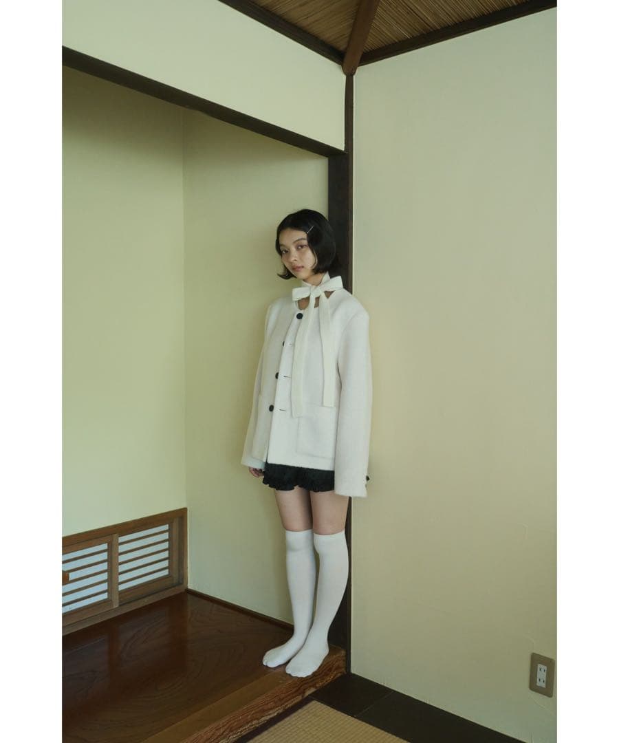 Fekete ノーカラーウールシャギージャケット