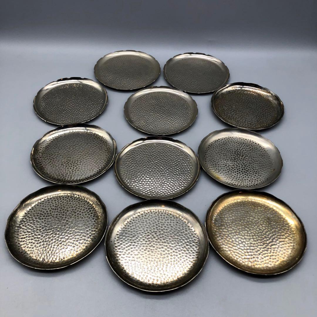 槌打ちシルバーハンマード仕上げ小皿茶菓子プレート10cm 銘々皿11枚茶道具