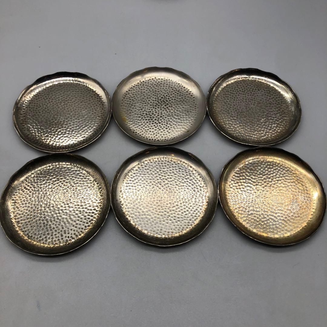 槌打ちシルバーハンマード仕上げ小皿茶菓子プレート10cm 銘々皿11枚茶道具