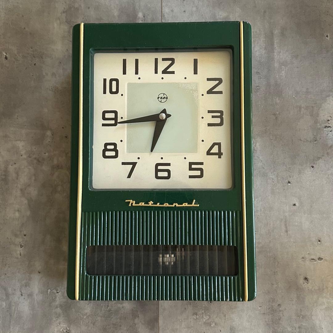 り*ー様 昭和レトロ ナショナル バッテリークロック 振り子時計 グリーン