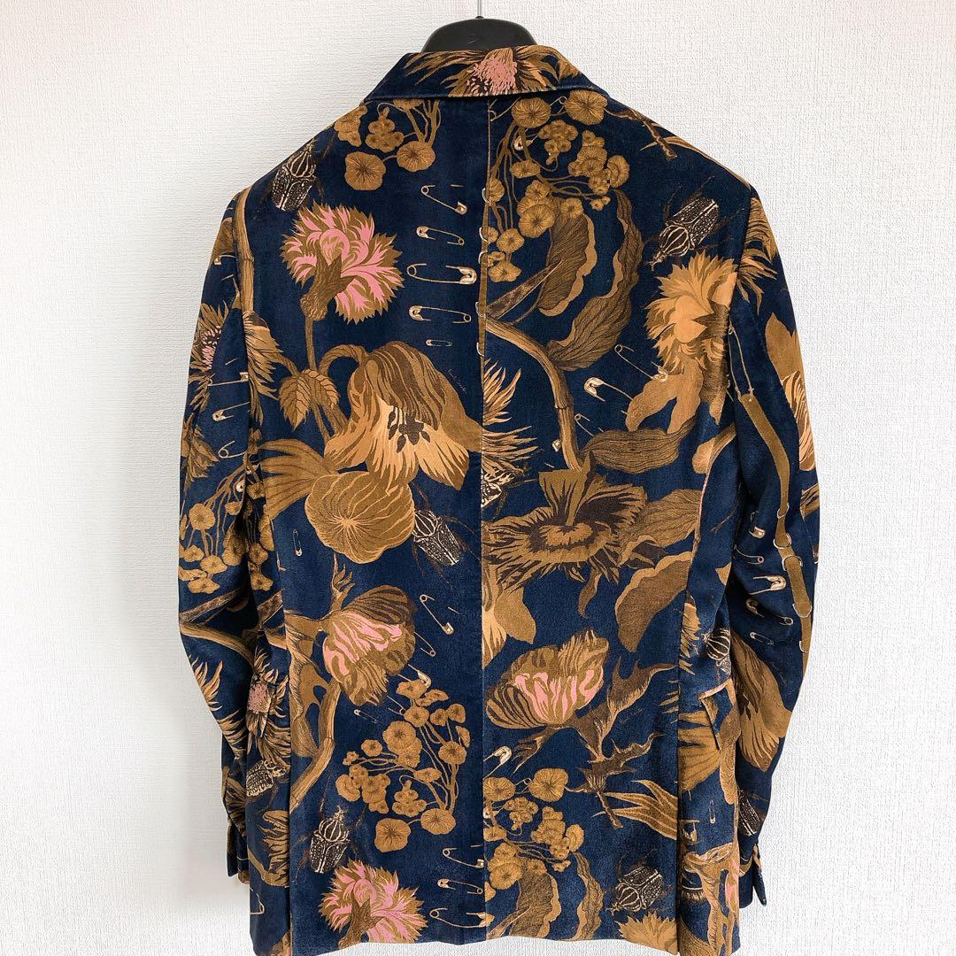 【美品】ポールスミス テーラードジャケット Mサイズ ベロア 総柄 ネイビー系