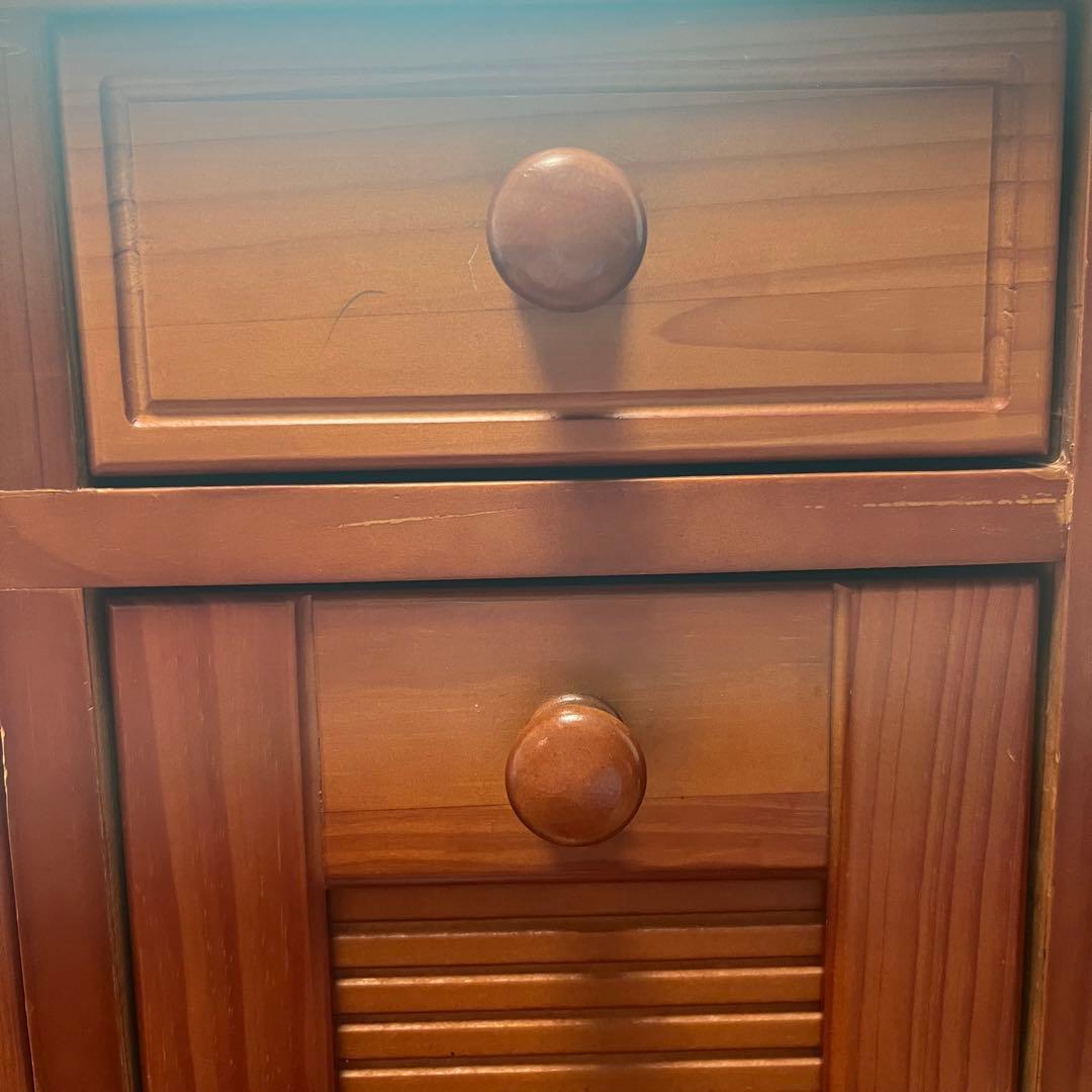 天然木 タイル天板 キッチンカウンター 3分別ダストボックス キャスター付き