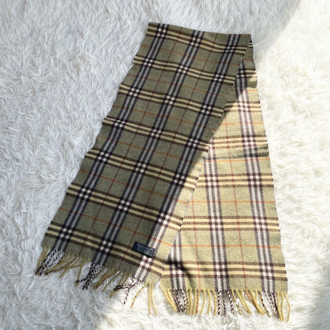 【希少色】Burberrys カシミヤ100% マフラー ノバチェック カーキ