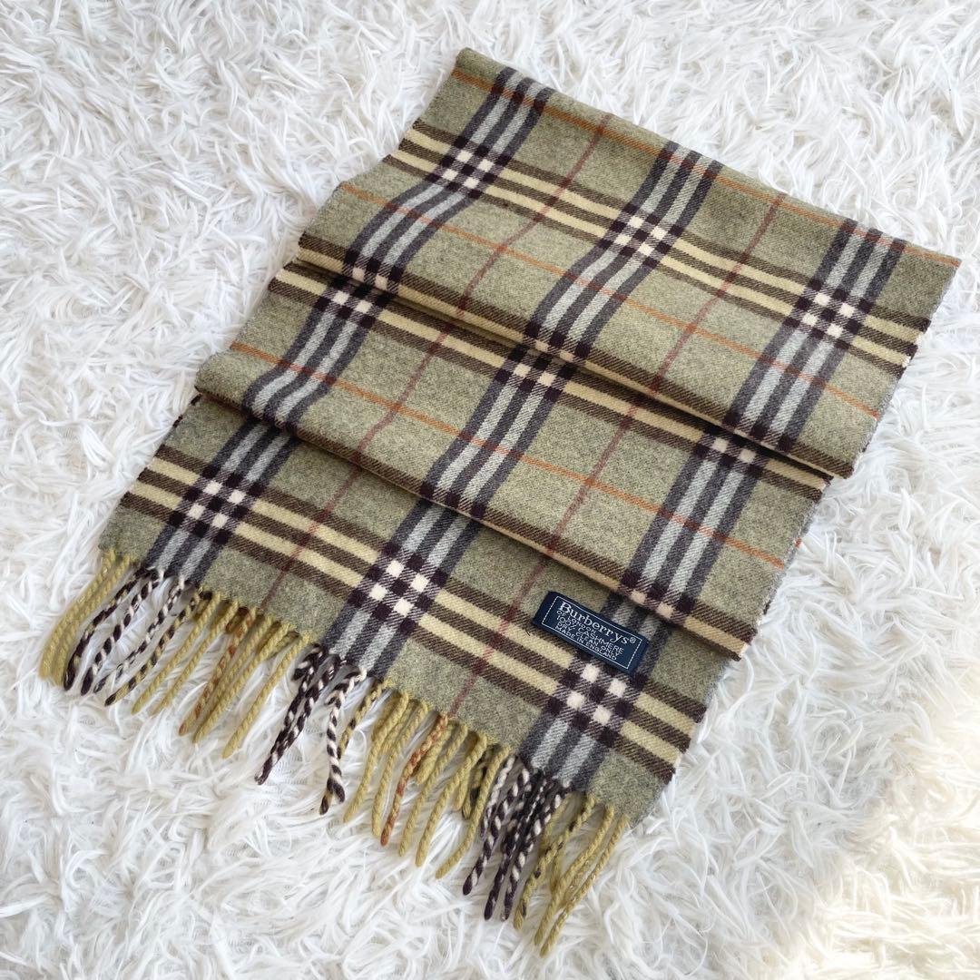 【希少色】Burberrys カシミヤ100% マフラー ノバチェック カーキ
