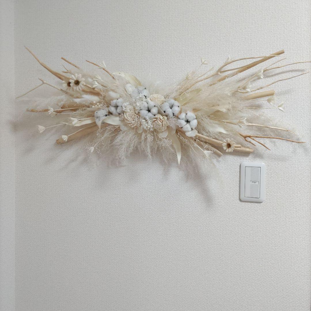 横長スワッグ　90㌢　ホワイト系　shopディスプレイ　ドライフラワー　送料込み