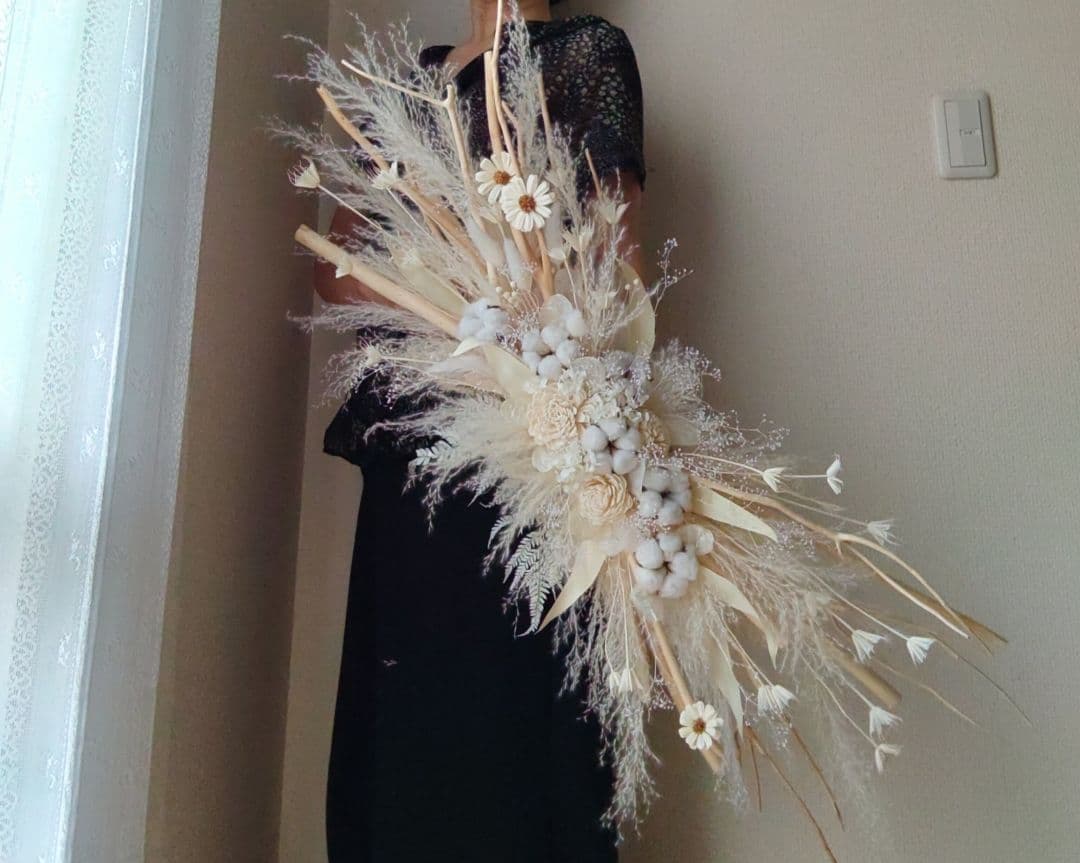 横長スワッグ　90㌢　ホワイト系　shopディスプレイ　ドライフラワー　送料込み