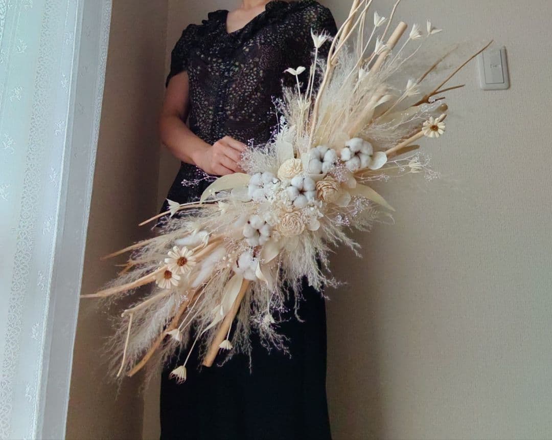 横長スワッグ　90㌢　ホワイト系　shopディスプレイ　ドライフラワー　送料込み